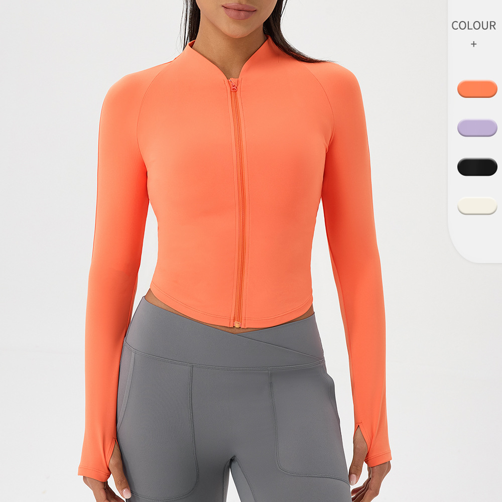 Yoga Fitness Jacket - Nackte Yoga-Jacke, Stehkragen, Outdoor-Sport, Reißverschluss, figurbetont,