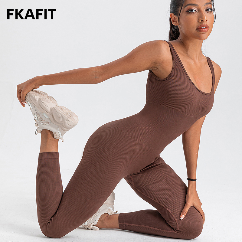 Yoga Fitness Fit Club - Damen-Strampler, langärmelig, dünn, figurbetont, Yoga-Overalls, gerippt,