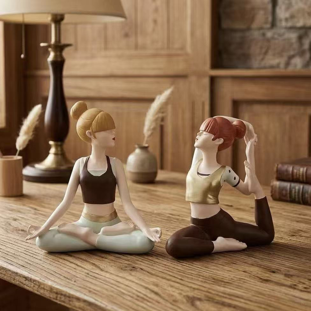 Zen Yoga Fitness - Yoga-Mädchen-Statue, Sandstein-Textur Kunstharz-Figur, Zen-Dekoration für Büro-Schreibtisch
